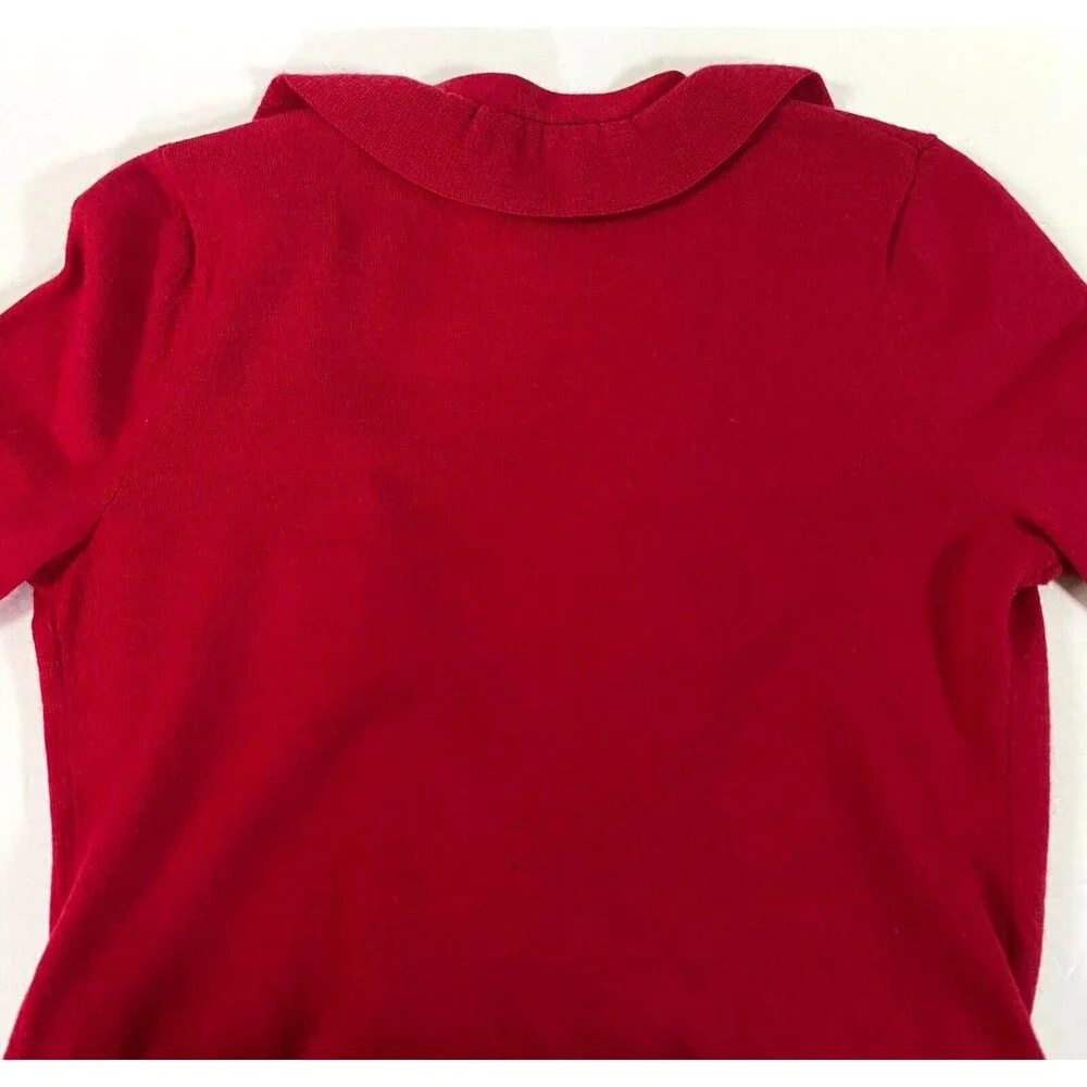 Elena Solano Merino Wool Wrap Sweater Womens Small Red Ruffled Neckline Flaw